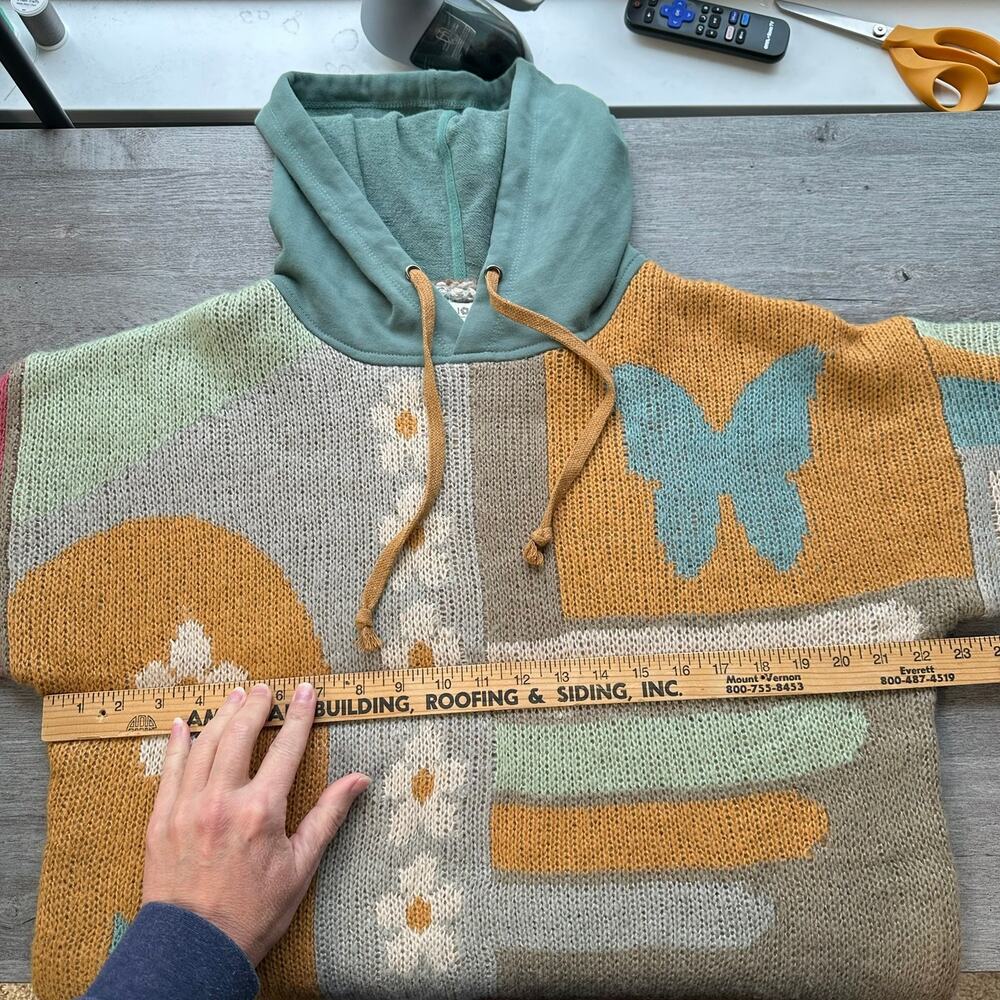 Natural Life Dreamer Jacquard Hooded Sweater Floral Butterfly S/M - Picture 6 of 8